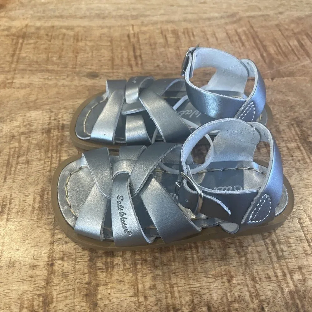 Boutique Salt Water Silver Leather Sandal Toddler 6 Silver Lining sun